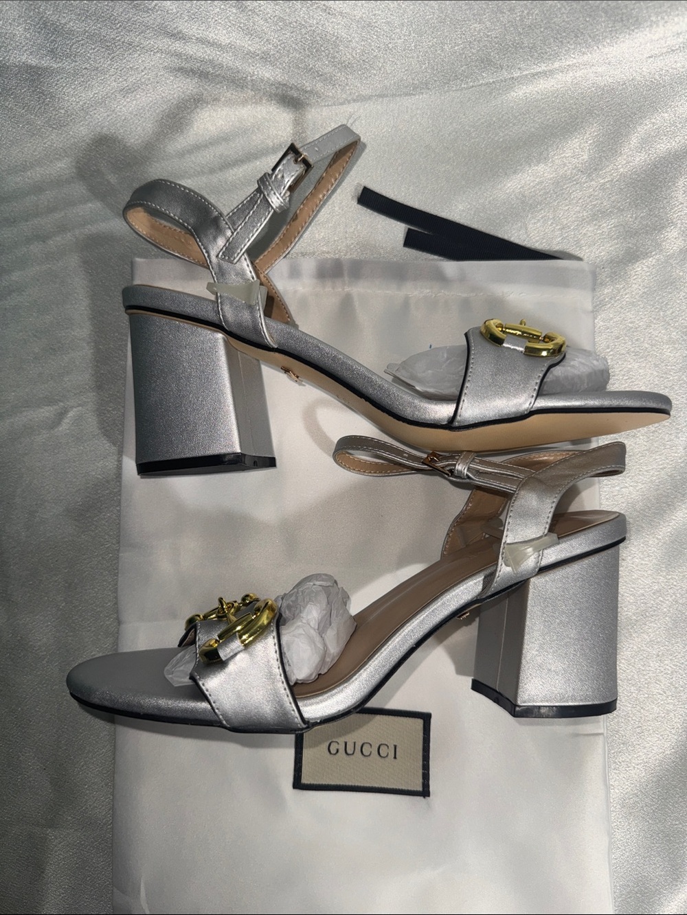 Gucci Silver Leather Slingback Heels with Gold Horsebit🔥New! Size: 40 eur! - Picture 3 of 13